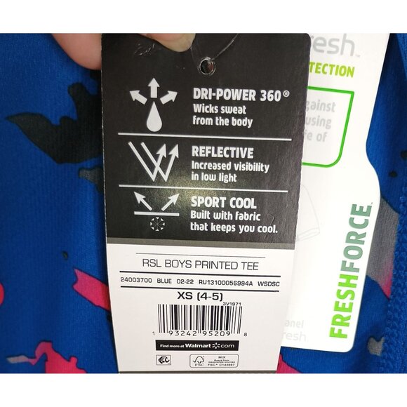 Russell Blue Camo Kids T-Shirt XS 4/5  Freshforce Odor Protection & Dripower 360 - Picture 7 of 8
